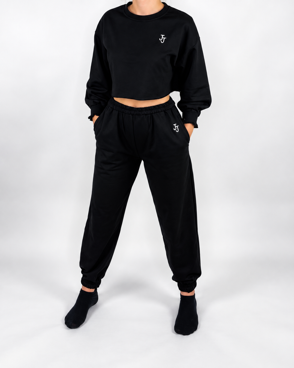 Black JJ Oversized Cropped Lounge Set