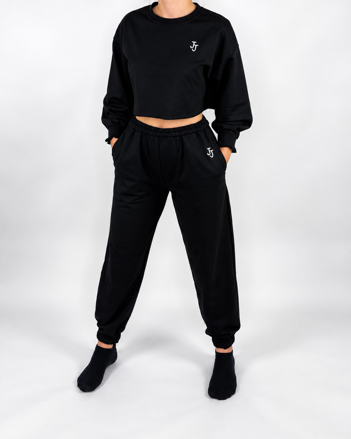 Black JJ Oversized Cropped Lounge Set