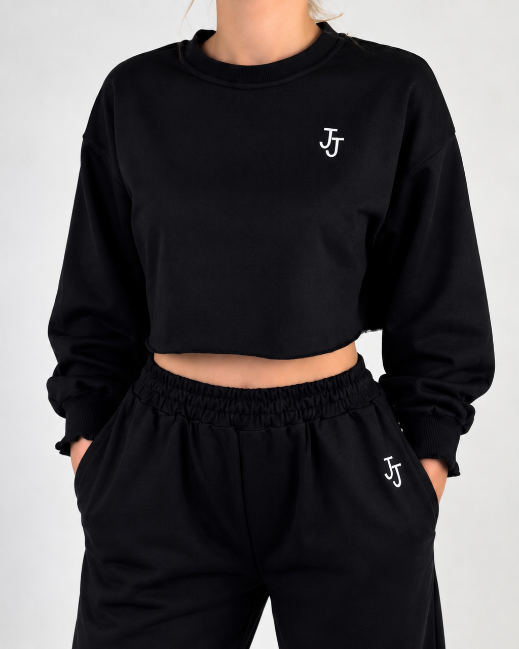 Black JJ Oversized Cropped Lounge Set
