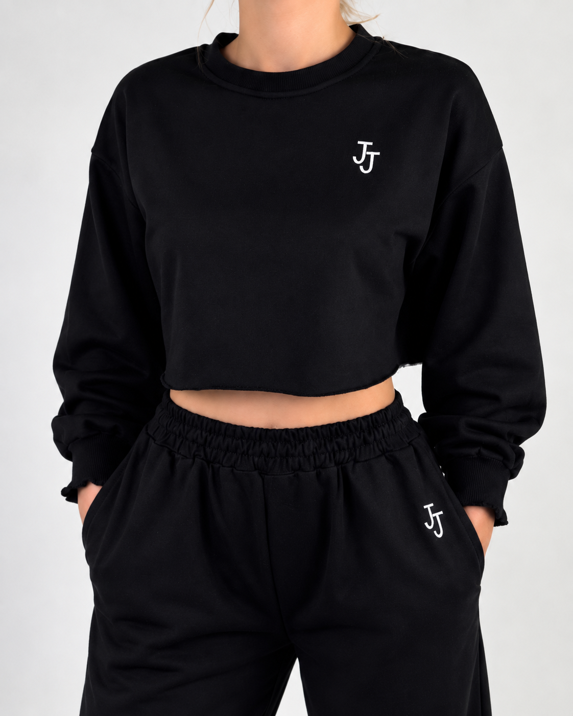 Black JJ Oversized Cropped Lounge Set