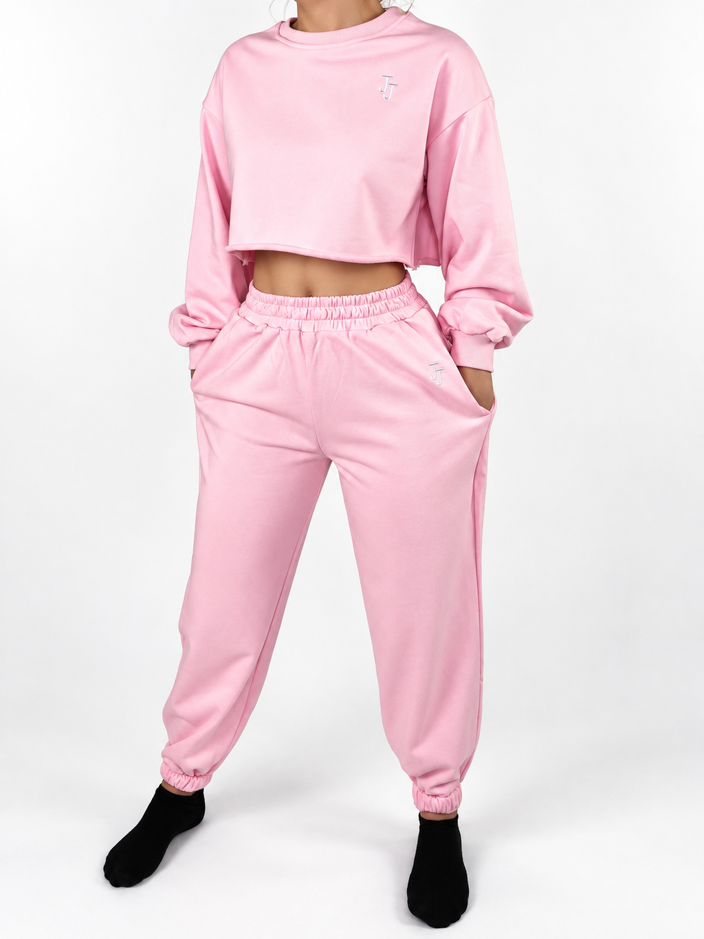 Pink JJ Oversized Cropped Lounge Set